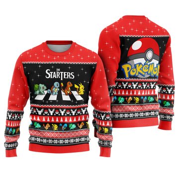 Pocket Creature Starters Trio Ugly Christmas Sweater - Electric Rodent Holiday Knit Print