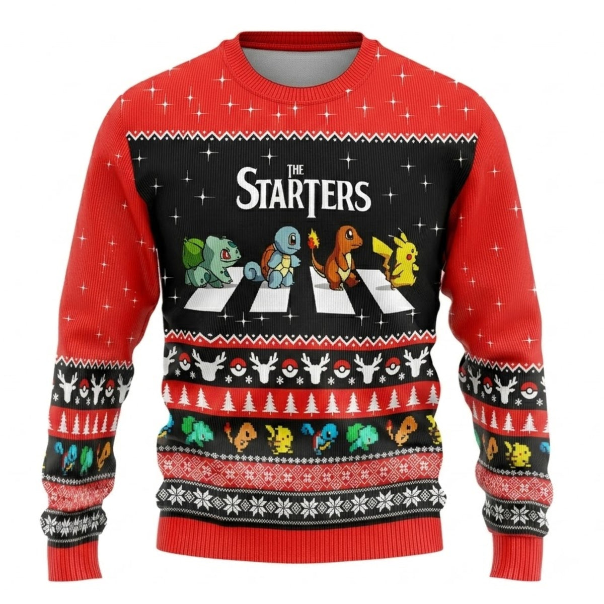 Pocket Creature Starters Trio Ugly Christmas Sweater - Electric Rodent Holiday Knit Print