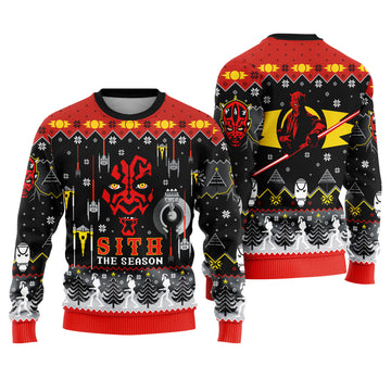 Red Horned Dark Lord Ugly Christmas Sweater - Sci-Fi Movie Holiday Knit Print