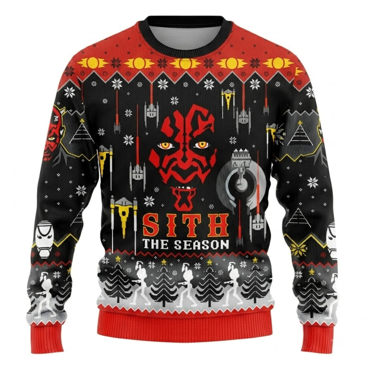 Red Horned Dark Lord Ugly Christmas Sweater - Sci-Fi Movie Holiday Knit Print