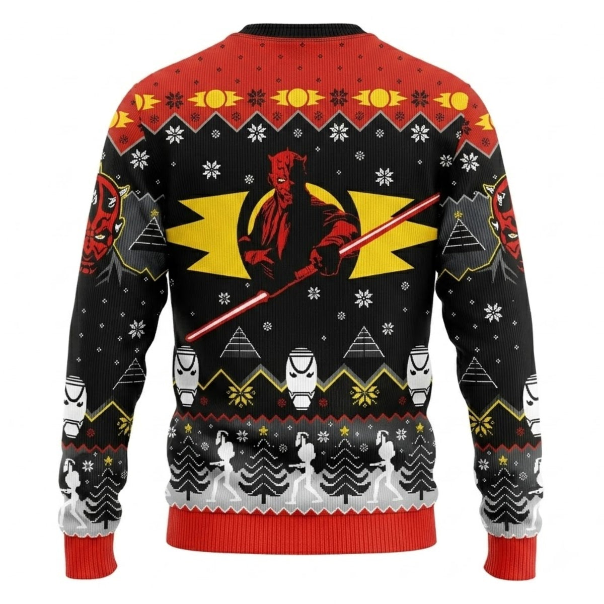 Red Horned Dark Lord Ugly Christmas Sweater - Sci-Fi Movie Holiday Knit Print
