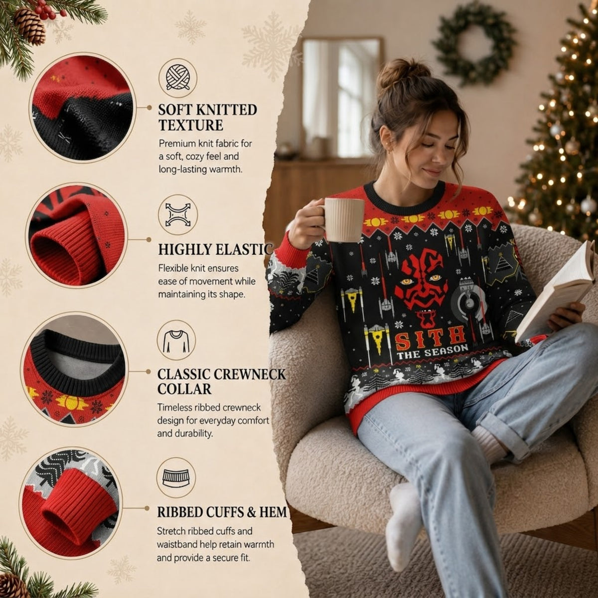 Red Horned Dark Lord Ugly Christmas Sweater - Sci-Fi Movie Holiday Knit Print