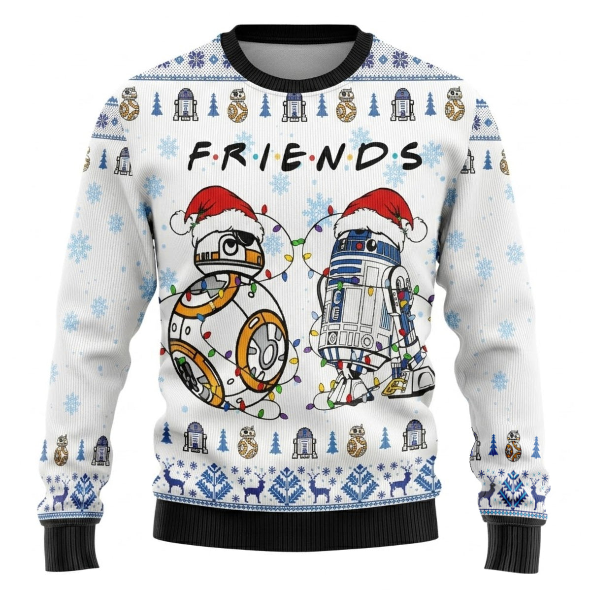 R2-D2 and BB-8 Ugly Christmas Sweater - Friends Holiday Knit Print