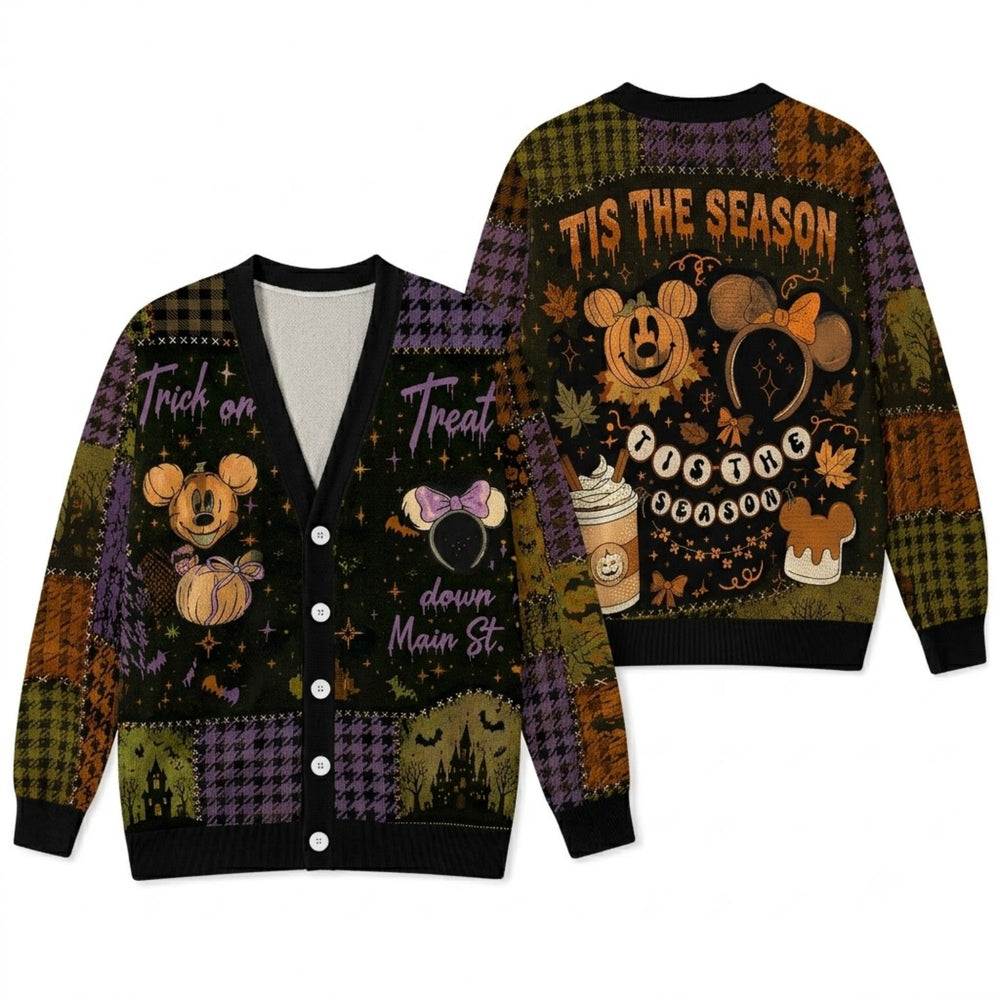 Spooky Mouse Ear Halloween Cardigan Sweater - Cute Pumpkin Patchwork Knitwear