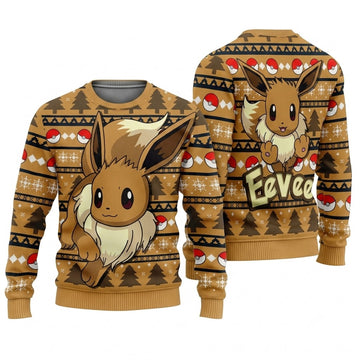 Fluffy Multi-Evolution Fox Ugly Christmas Sweater - Anime Graphic Holiday Knit Print