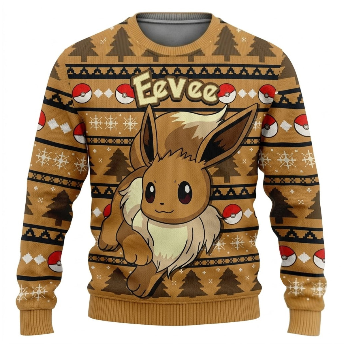 Fluffy Multi-Evolution Fox Ugly Christmas Sweater - Anime Graphic Holiday Knit Print