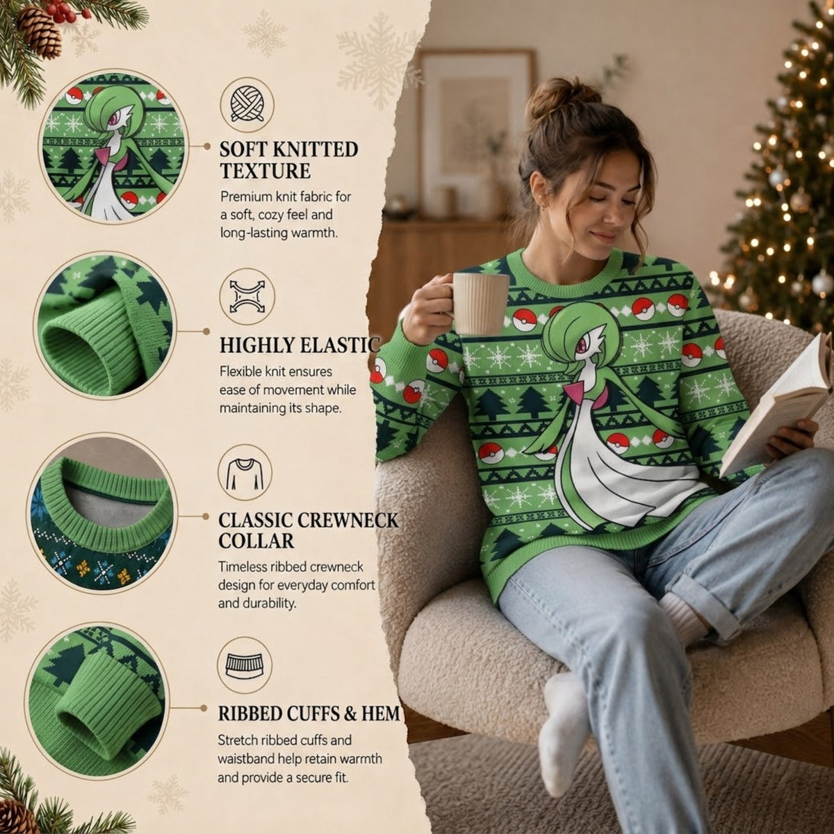 Psychic Guardian Monster Ugly Christmas Sweater - Anime Graphic Holiday Knit Print