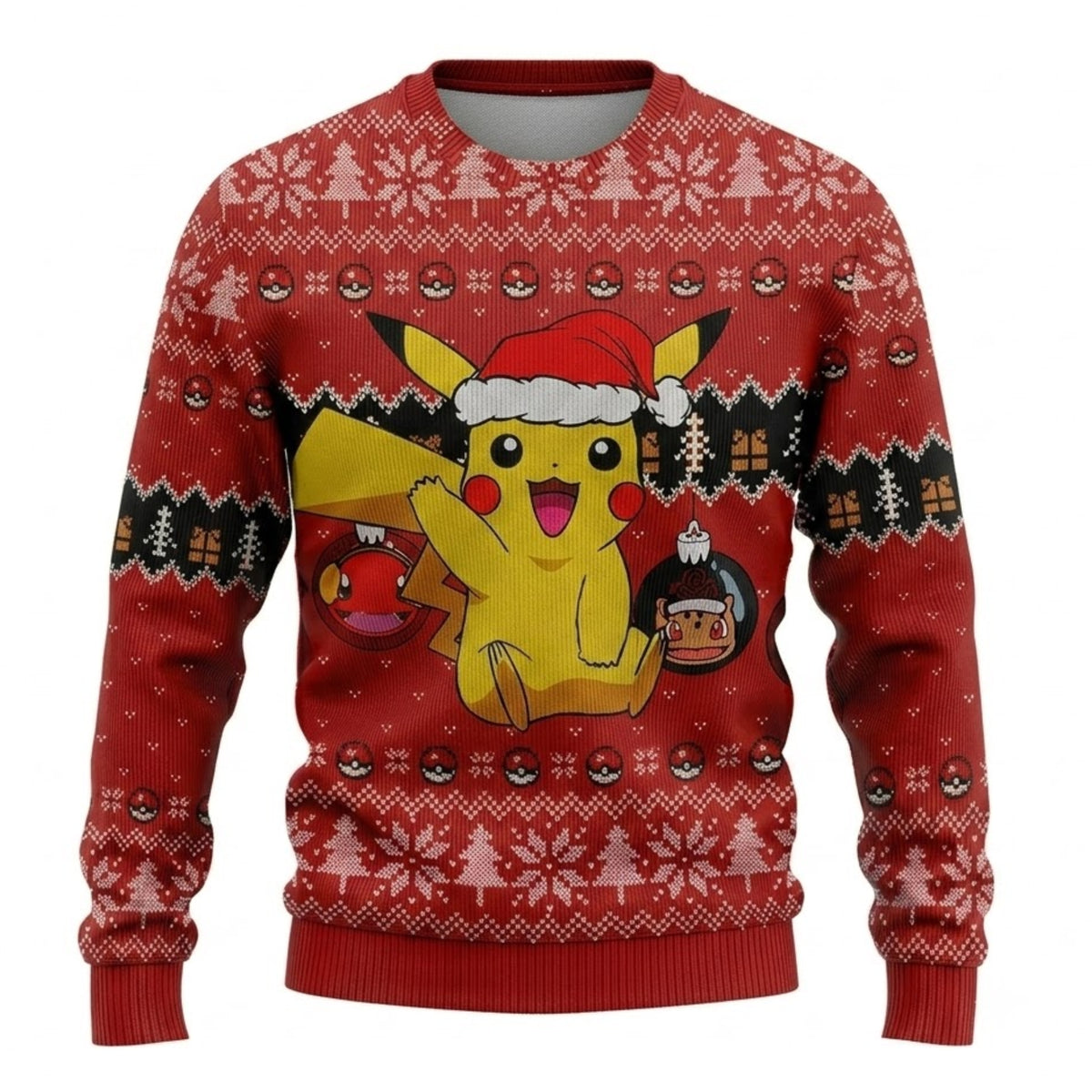 Santa Hat Electric Mouse Ugly Christmas Sweater - Anime Graphic Holiday Knit Print