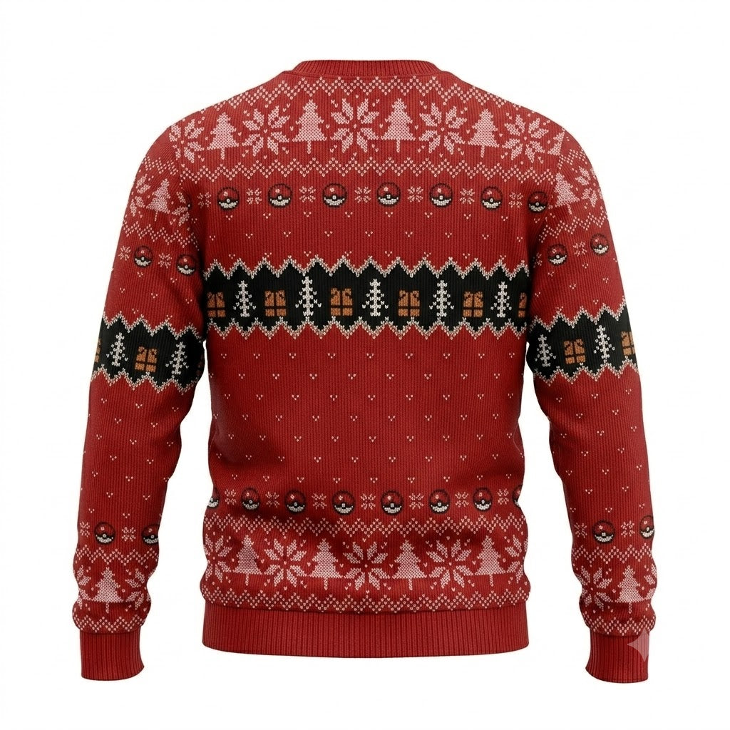 Santa Hat Electric Mouse Ugly Christmas Sweater - Anime Graphic Holiday Knit Print
