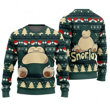 Sleepy Big Belly Monster Ugly Christmas Sweater - Anime Graphic Holiday Knit Print