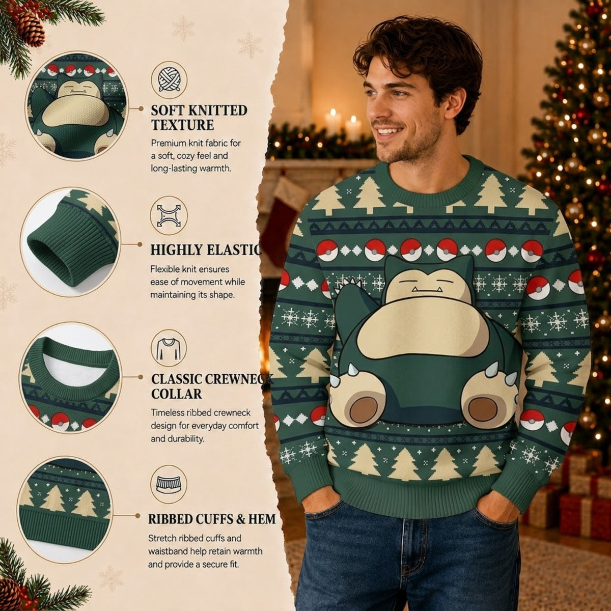 Sleepy Big Belly Monster Ugly Christmas Sweater - Anime Graphic Holiday Knit Print