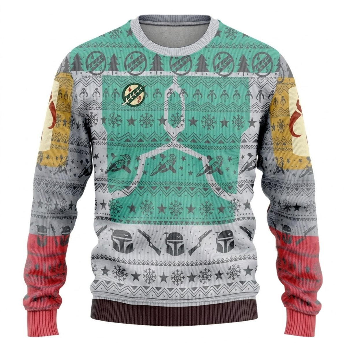 Galactic Helmet Bounty Hunter Ugly Christmas Sweater - Sci-Fi Movie Holiday Knit Print