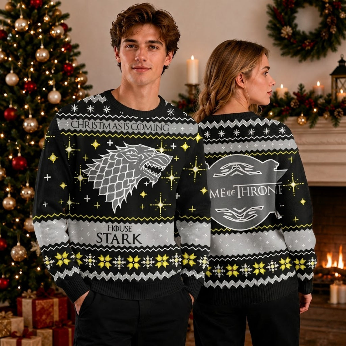Direwolf Northern Kingdom Ugly Christmas Sweater - Winter Is Coming Holiday Knit Print