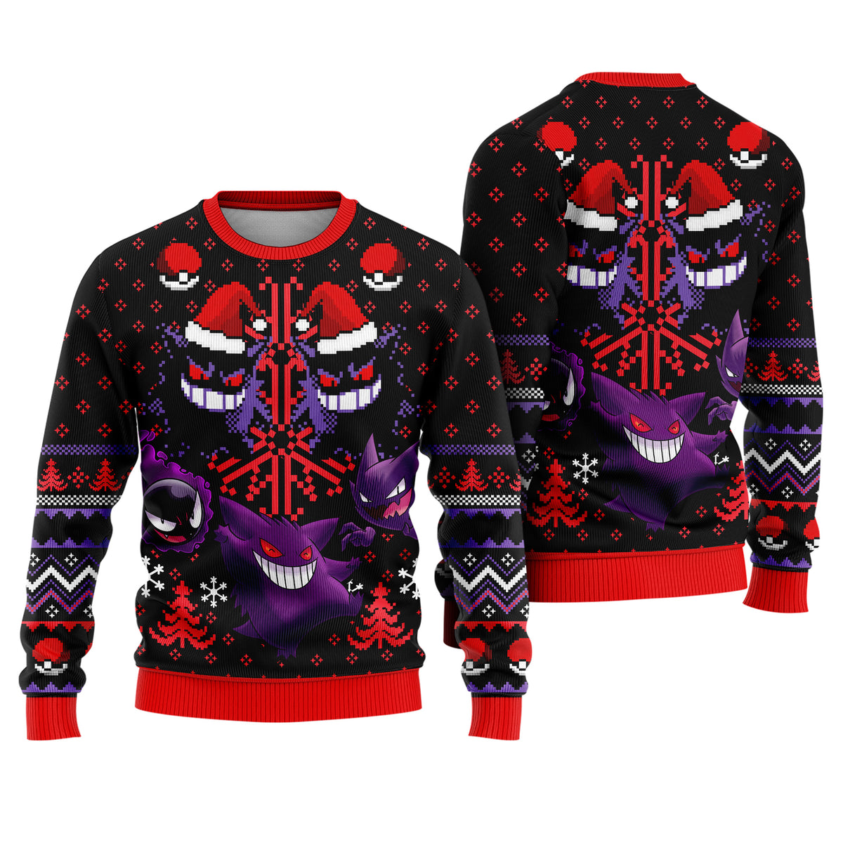 Spooky Shadow Ghost Trio Ugly Christmas Sweater - Anime Spooky Holiday Knit Print