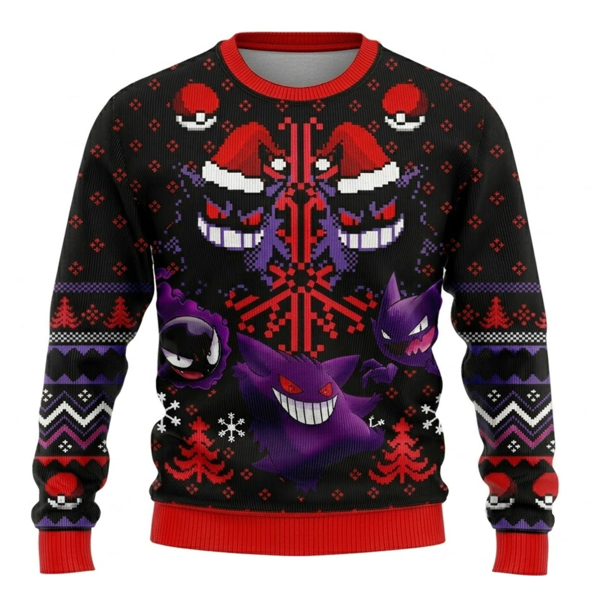 Spooky Shadow Ghost Trio Ugly Christmas Sweater - Anime Spooky Holiday Knit Print
