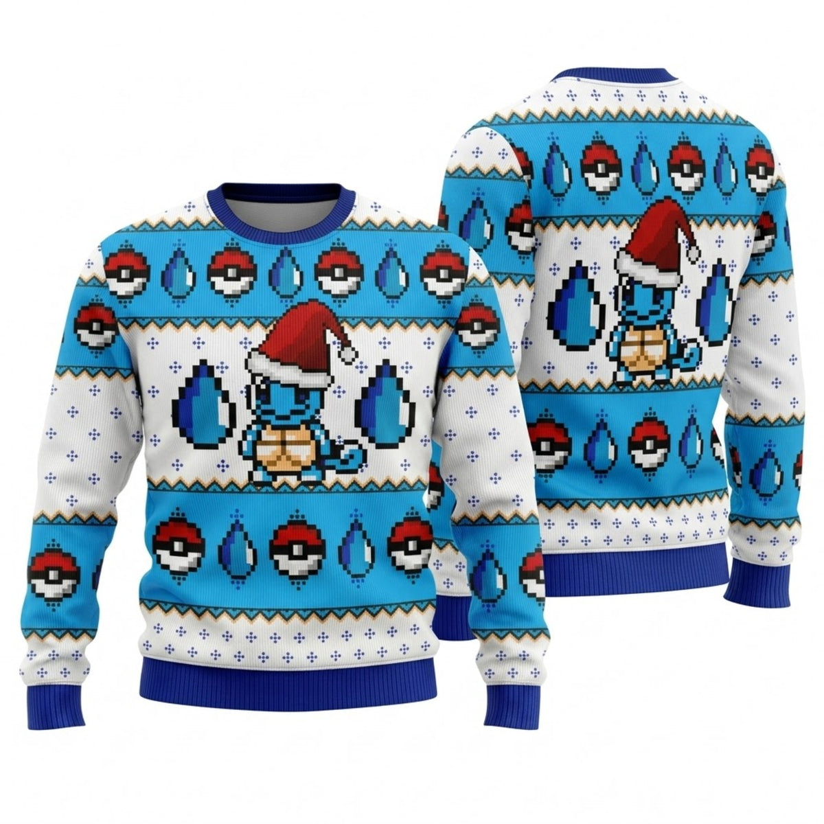Tiny Blue Water Turtle Ugly Christmas Sweater - Anime Pixel Art Holiday Knit Print