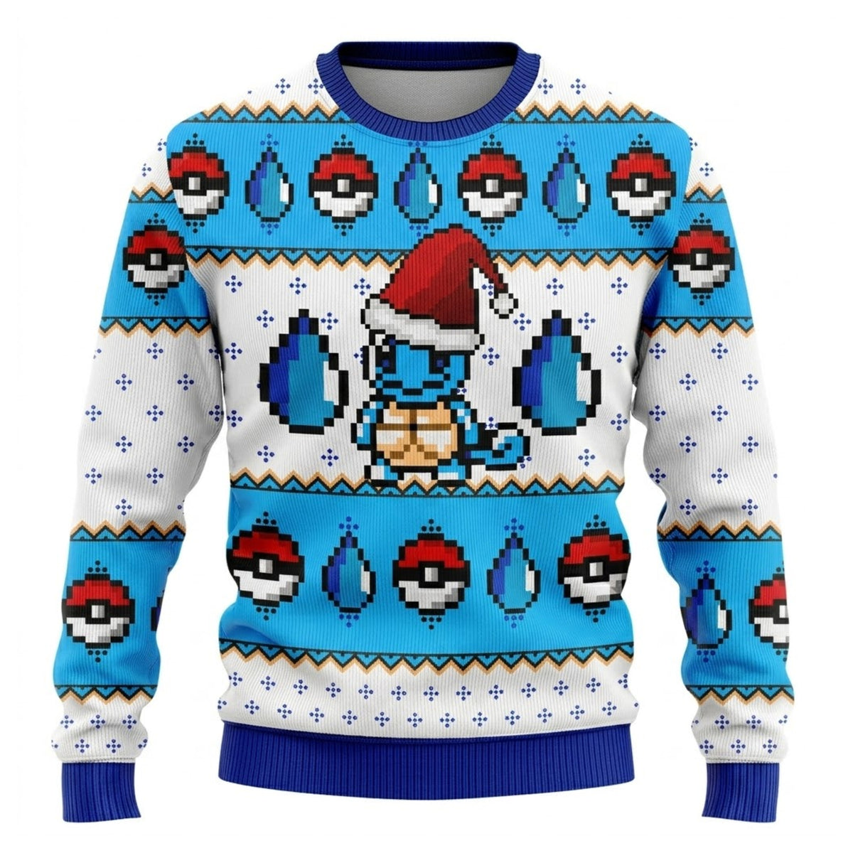 Tiny Blue Water Turtle Ugly Christmas Sweater - Anime Pixel Art Holiday Knit Print