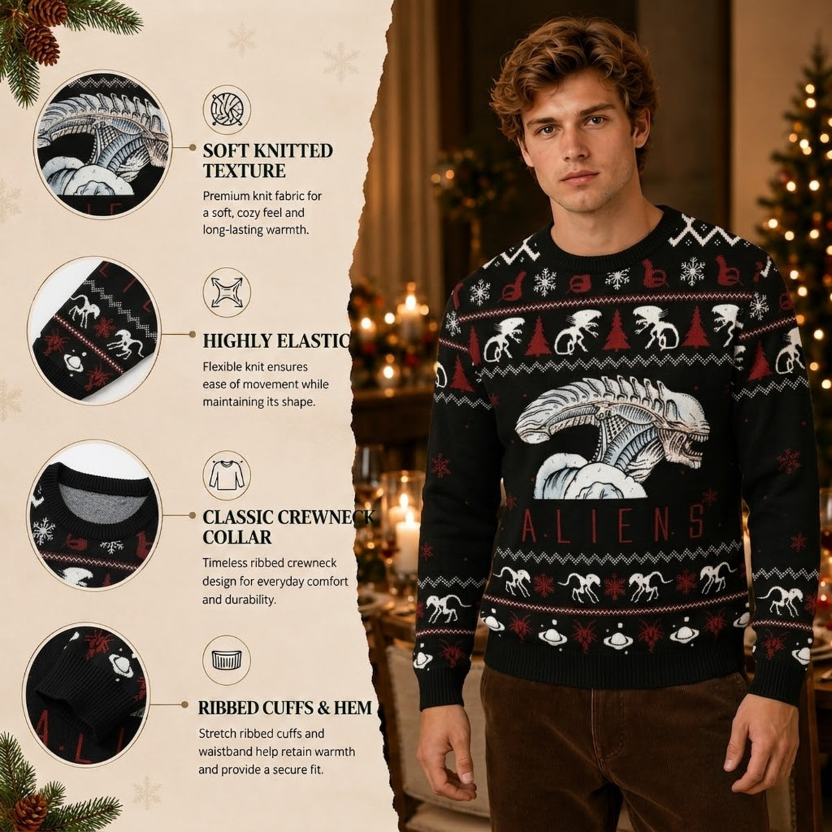 Alien Ridley Scott Ugly Christmas Sweater - Sci-Fi Movie Holiday Knit Print