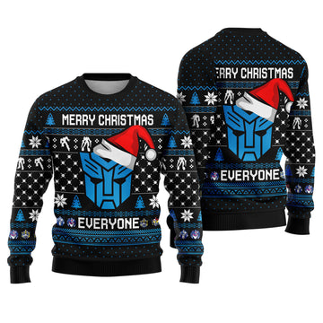 Alien Robot Transforming Mech Ugly Christmas Sweater - Cybernetic Holiday Knit Print
