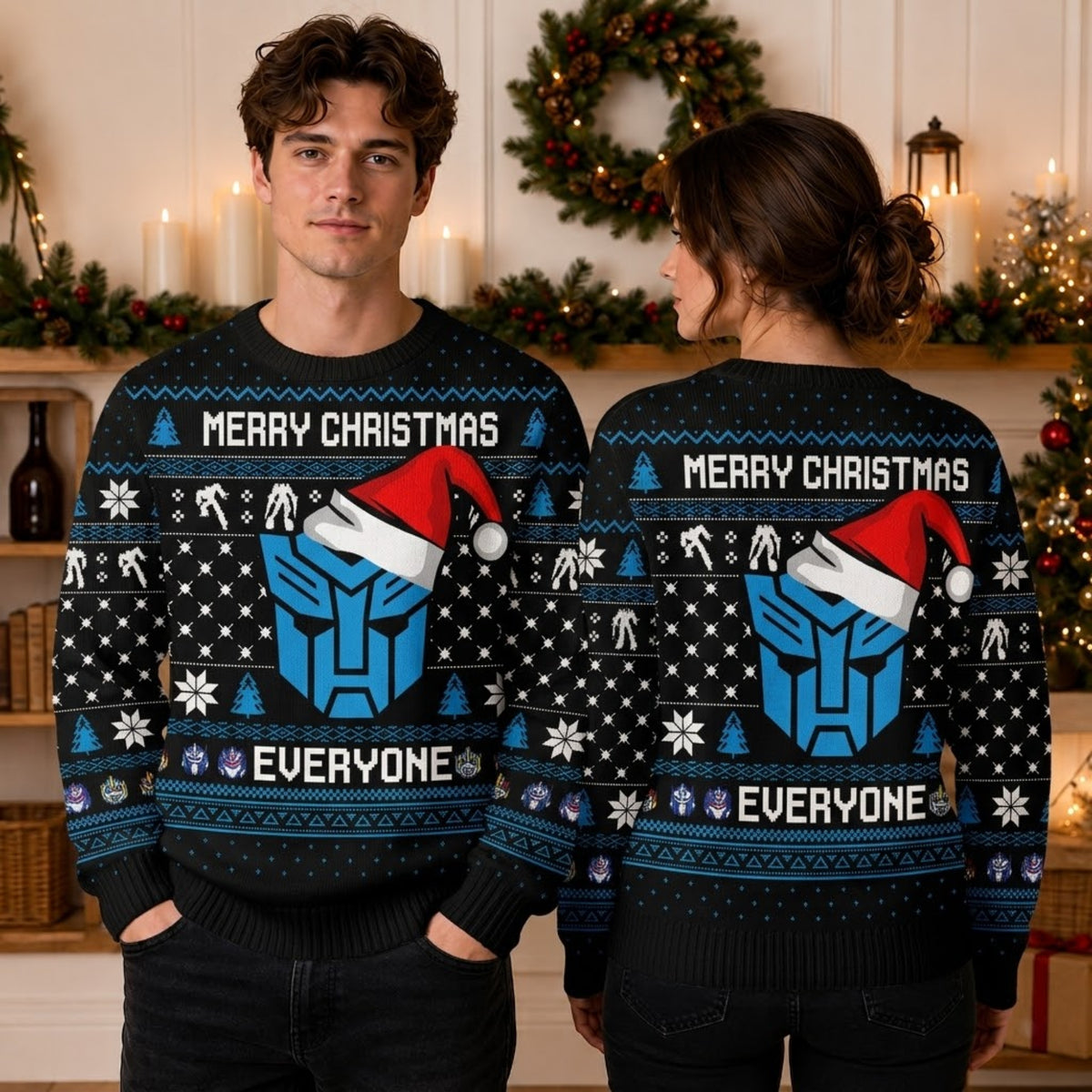 Alien Robot Transforming Mech Ugly Christmas Sweater - Cybernetic Holiday Knit Print
