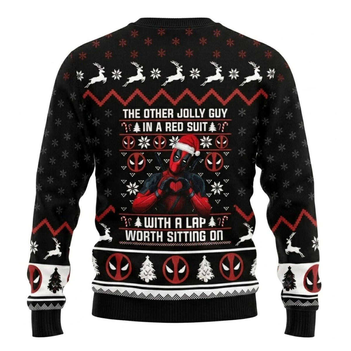 Red Suit Masked Mercenary Ugly Christmas Sweater - Funny Antihero Holiday Knit Print