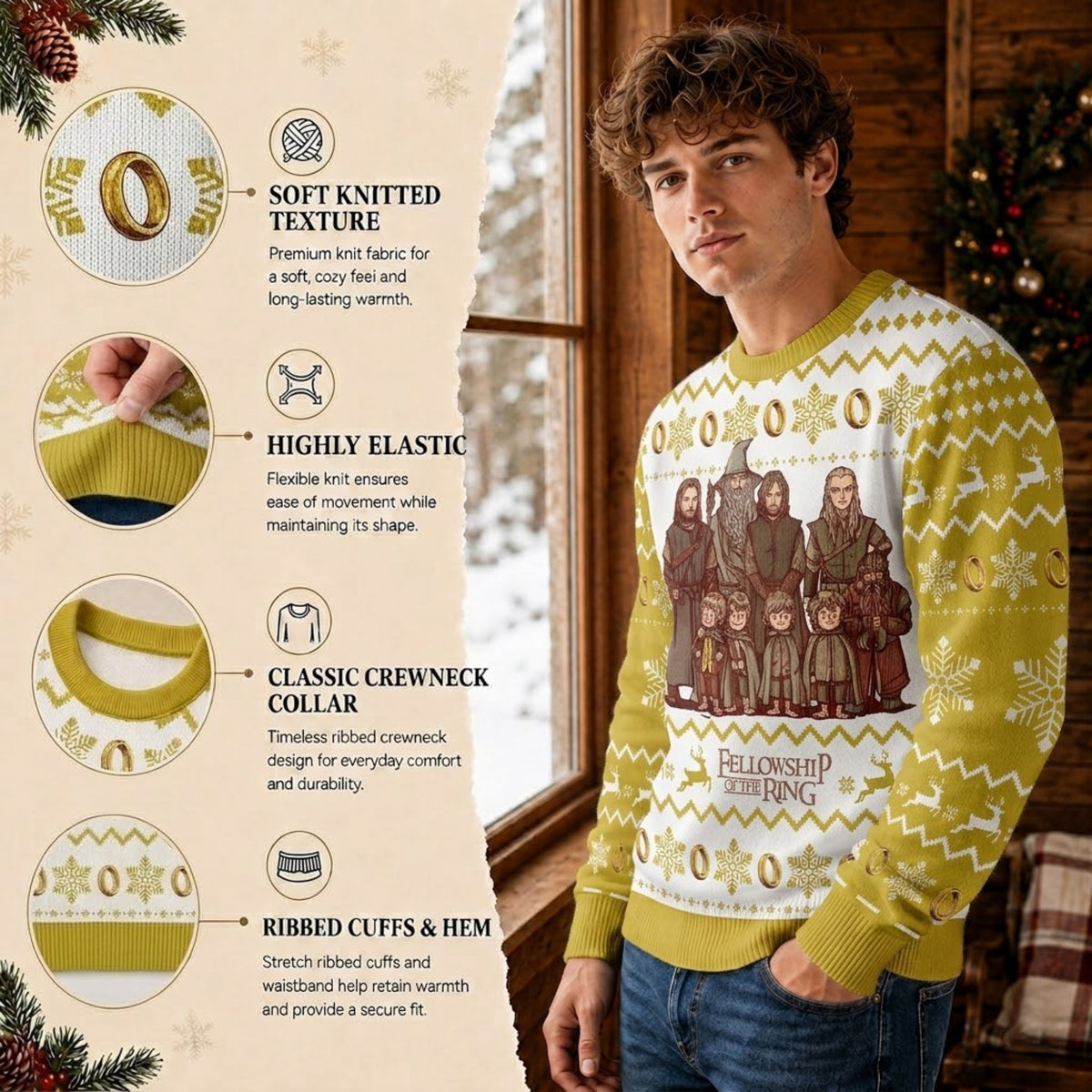 The Fellowship of the Ring Ugly Christmas Sweater - Lord of the Rings Holiday Knit Print