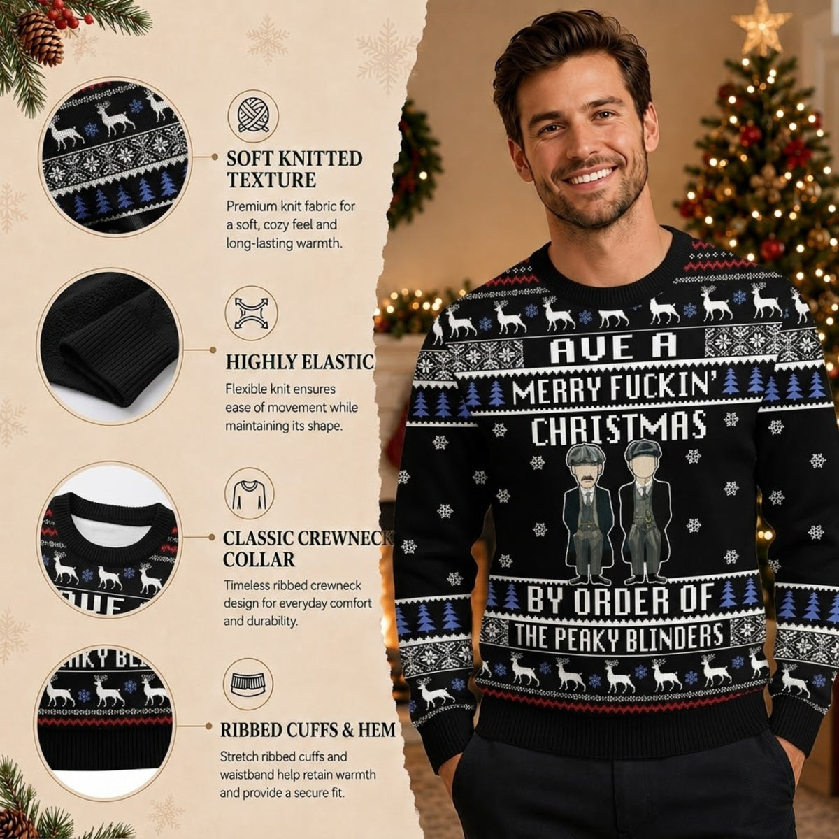 Peaky Blinders Ugly Christmas Sweater - By Order of the Peaky Blinders Holiday Knit Print