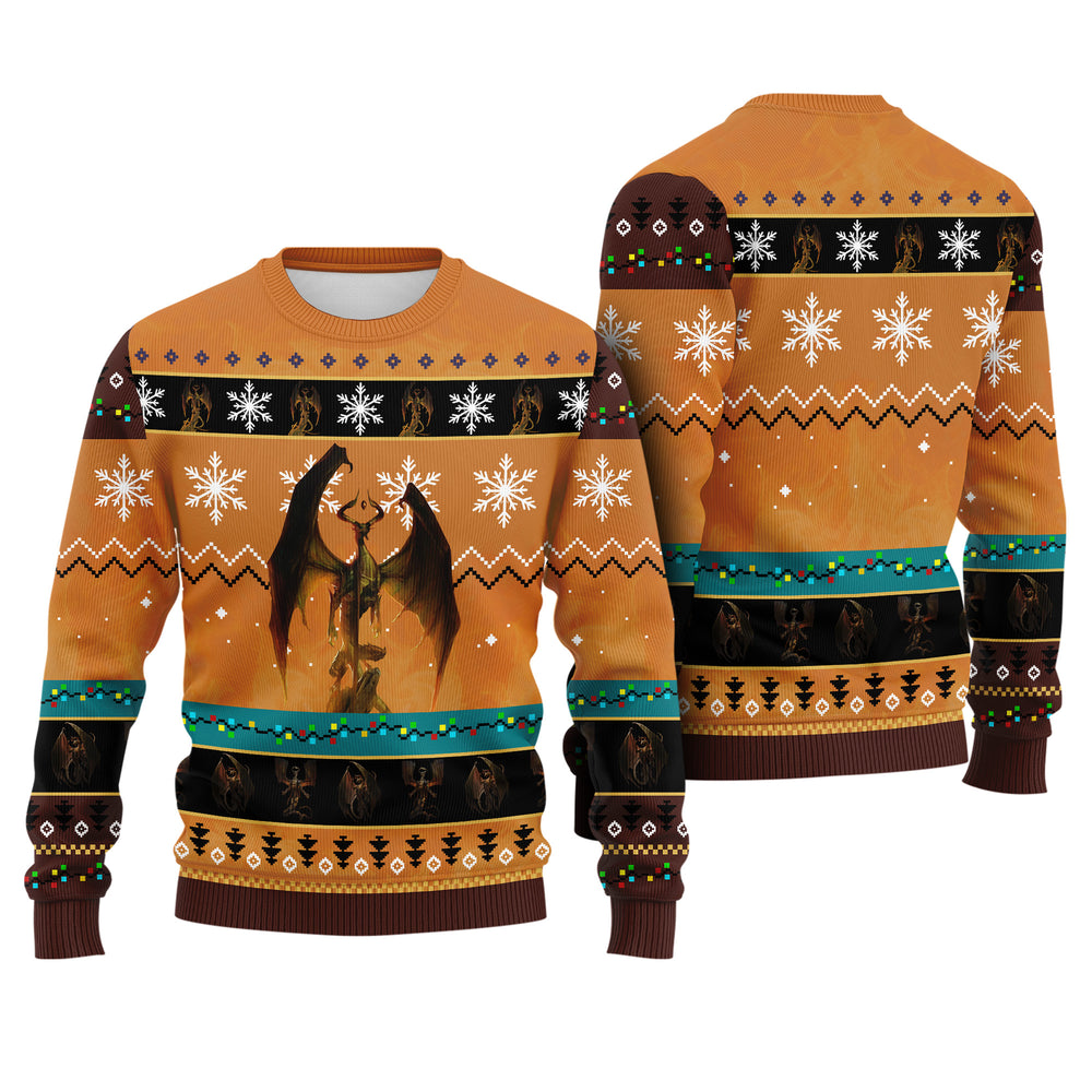 Elder Dragon Ugly Christmas Sweater - Fantasy Holiday Knit Print
