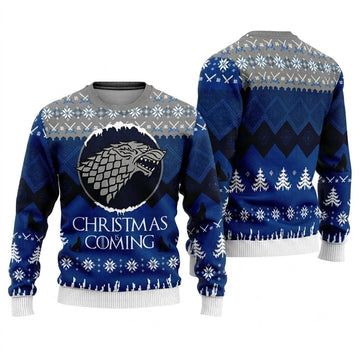 Game of Thrones House Stark Ugly Christmas Sweater - Winter Is Coming Holiday Knit Print