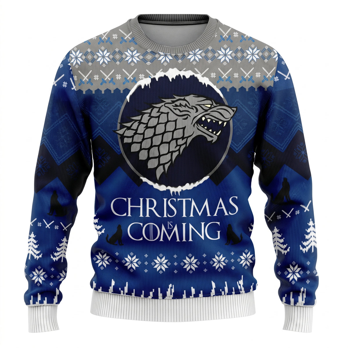 Game of Thrones House Stark Ugly Christmas Sweater - Winter Is Coming Holiday Knit Print