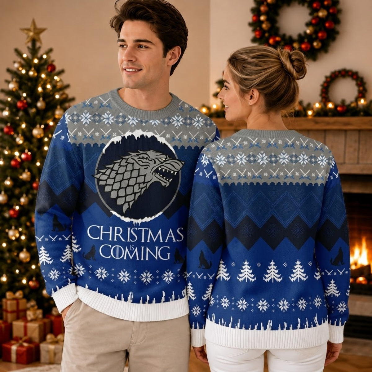 Game of Thrones House Stark Ugly Christmas Sweater - Winter Is Coming Holiday Knit Print