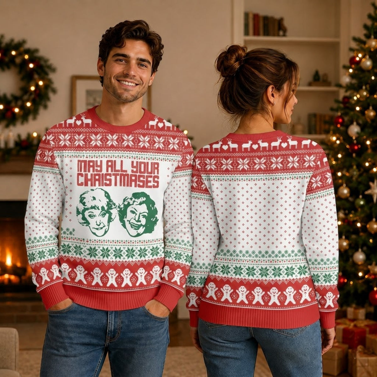 Golden Girls Ugly Christmas Sweater - May All Your Christmas Holiday Knit Print