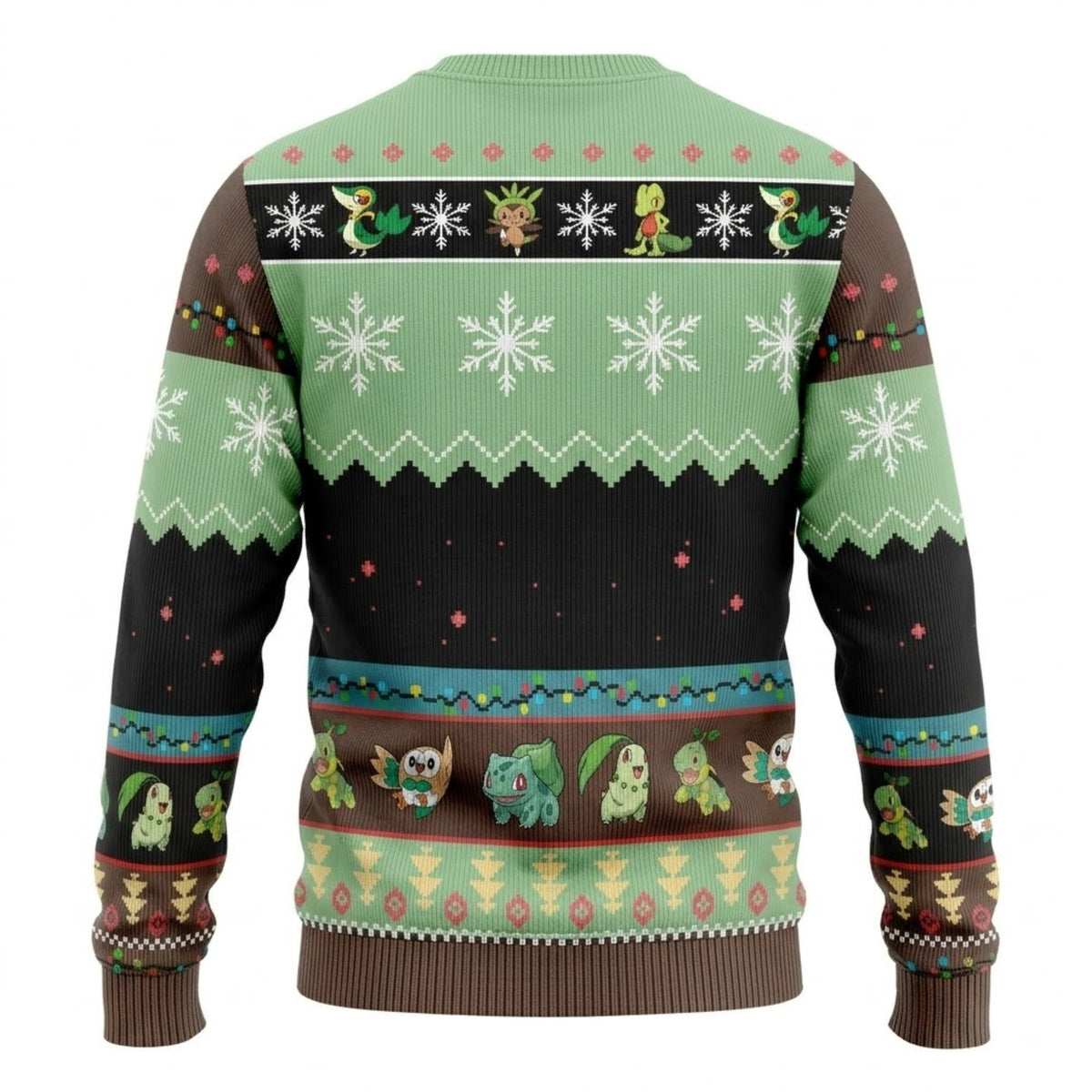 Grass Starters Ugly Christmas Sweater - Bulbasaur Chikorita Grookey Holiday Knit Print