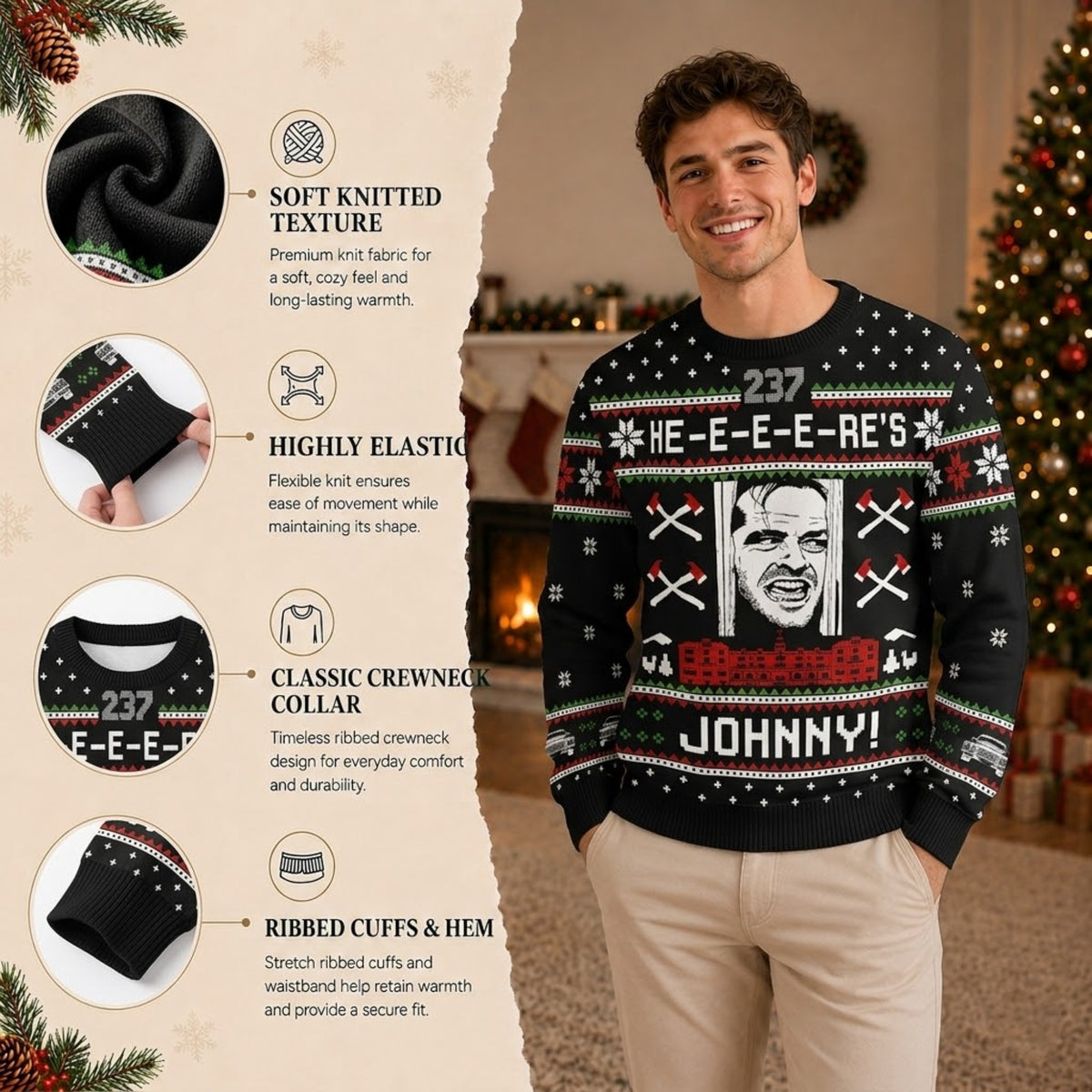 Jack Torrance The Shining Ugly Christmas Sweater - Horror Movie Holiday Knit Print