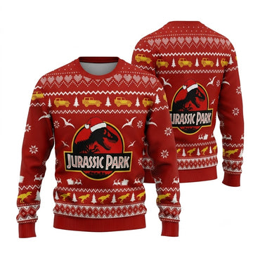 Prehistoric Dinosaur Island Safari Ugly Christmas Sweater - Ancient Isla Holiday Knit Print