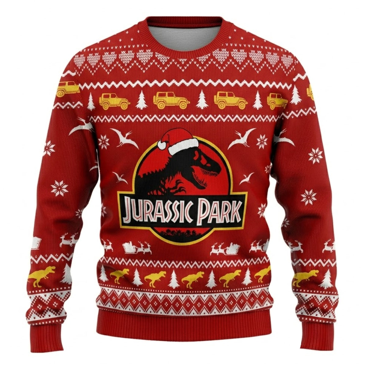 Prehistoric Dinosaur Island Safari Ugly Christmas Sweater - Ancient Isla Holiday Knit Print