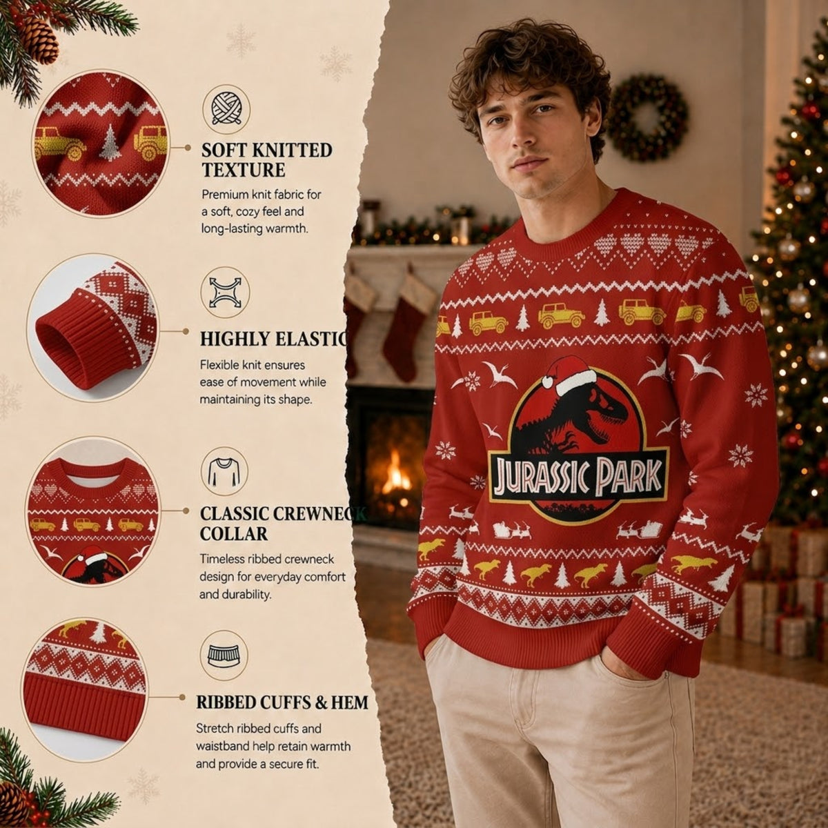 Prehistoric Dinosaur Island Safari Ugly Christmas Sweater - Ancient Isla Holiday Knit Print