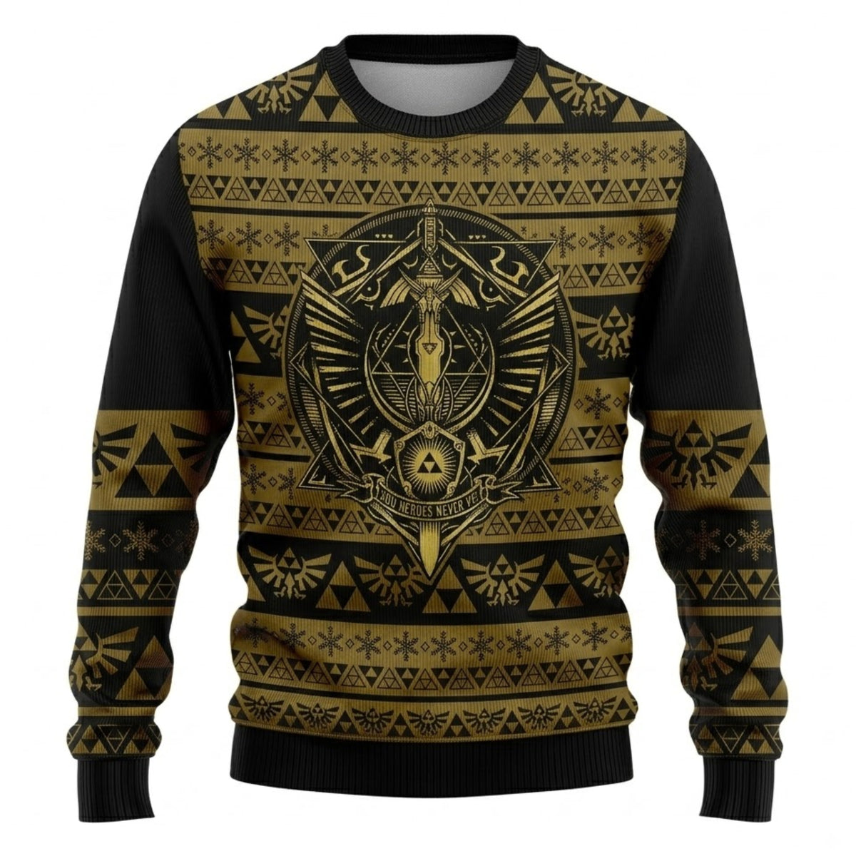Green Tunic Elf Warrior Sword Ugly Christmas Sweater - Fantasy Hero Holiday Knit Print
