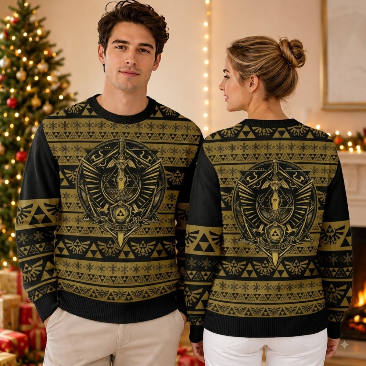 Green Tunic Elf Warrior Sword Ugly Christmas Sweater - Fantasy Hero Holiday Knit Print