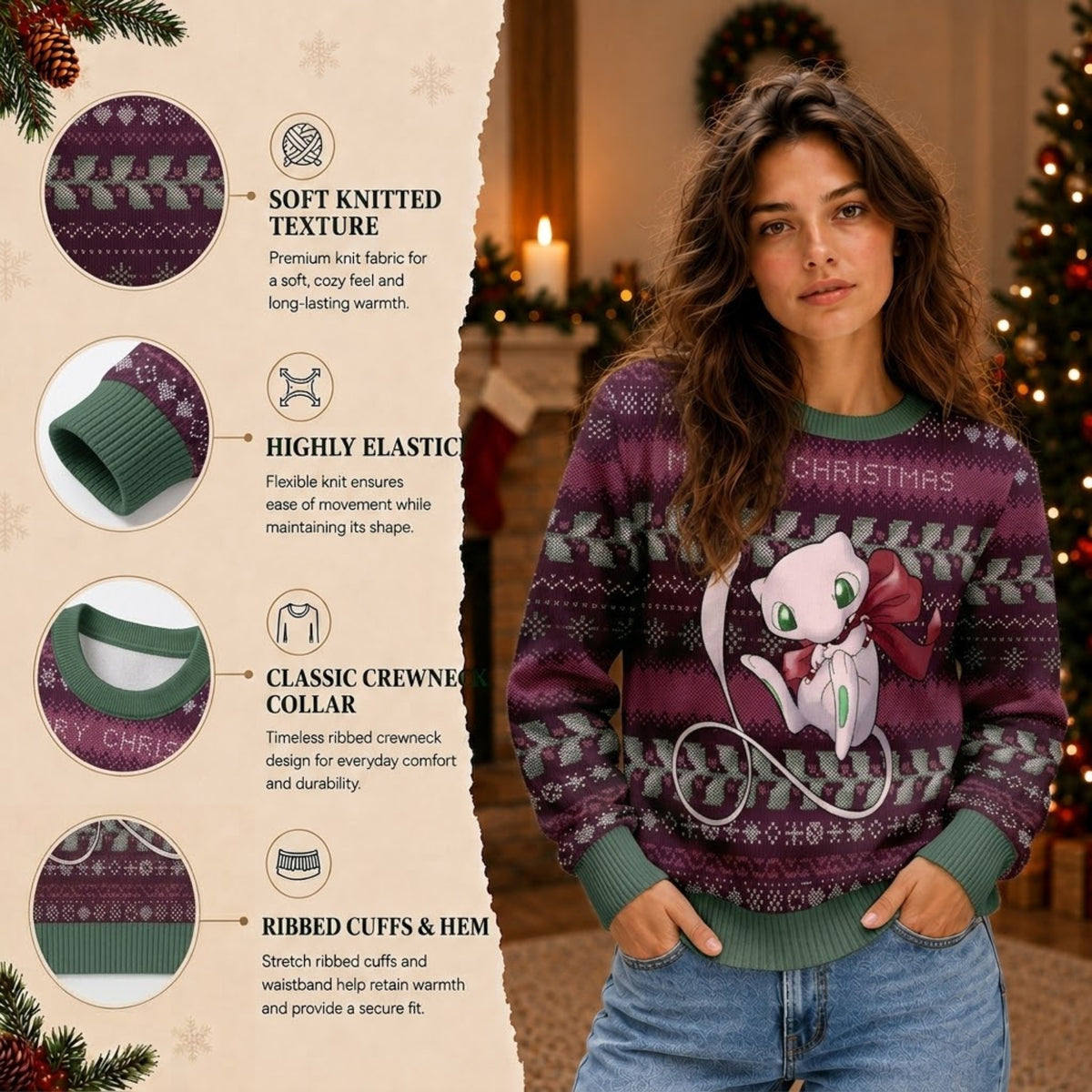 Legendary Psychic Monster Ugly Christmas Sweater - Anime Graphic Holiday Knit Print