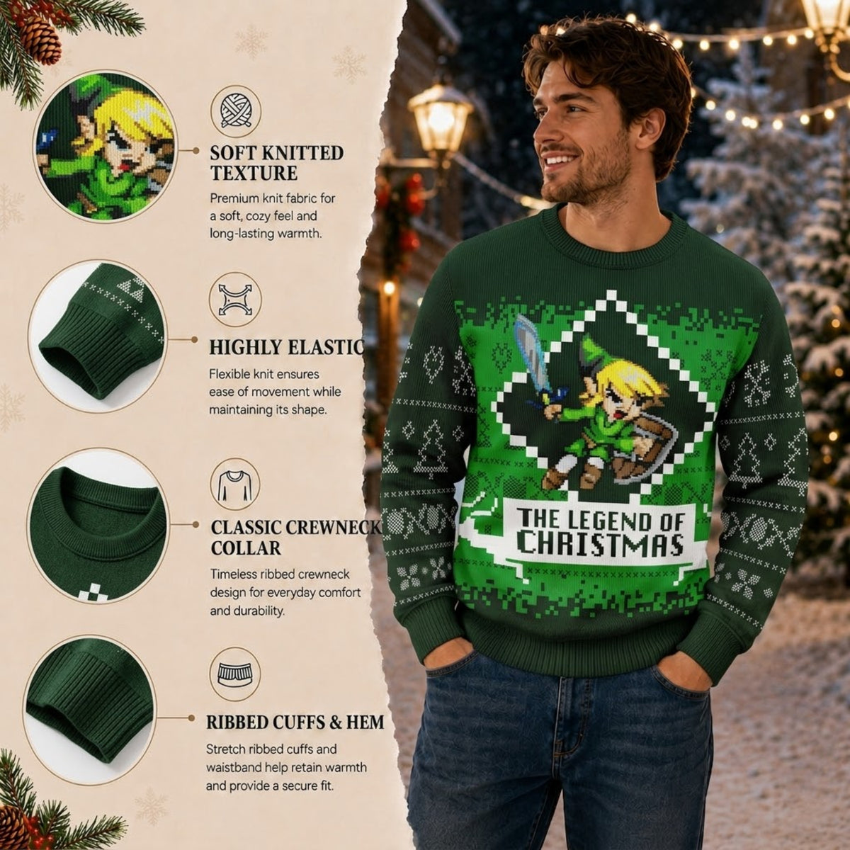 Kingdom Realm Tears of Sky Quest Ugly Christmas Sweater - Fantasy Game Holiday Knit Print