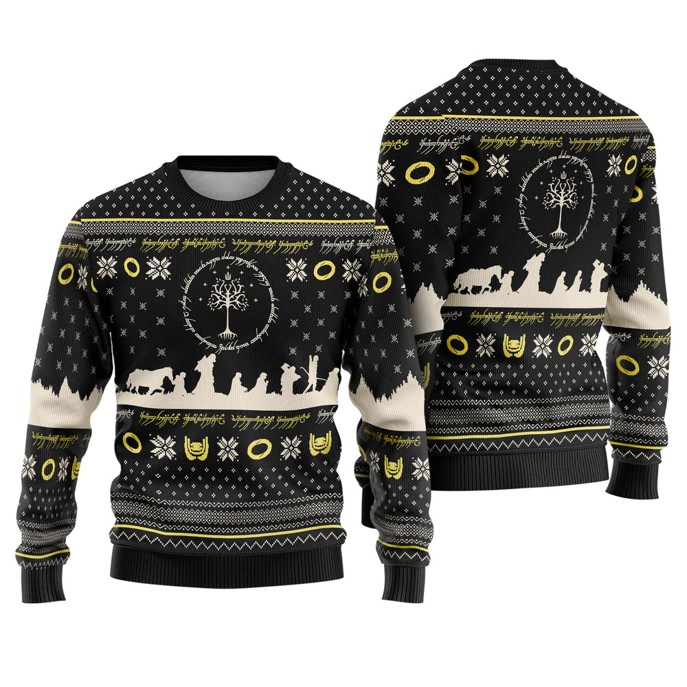 Dark Volcano Mount of Doom Golden Ring Ugly Christmas Sweater - Middle Realm Holiday Knit Print