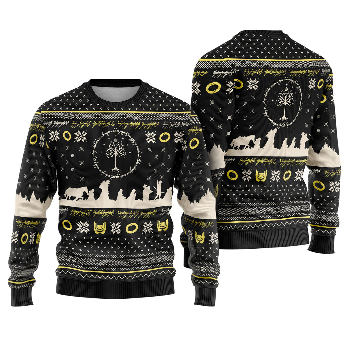 Dark Volcano Mount of Doom Golden Ring Ugly Christmas Sweater - Middle Realm Holiday Knit Print