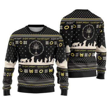 Dark Volcano Mount of Doom Golden Ring Ugly Christmas Sweater - Middle Realm Holiday Knit Print