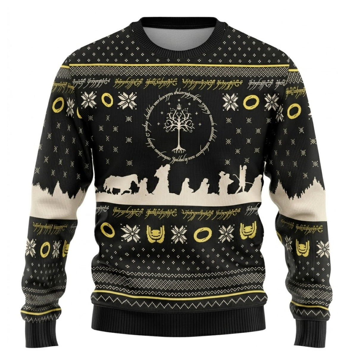 Dark Volcano Mount of Doom Golden Ring Ugly Christmas Sweater - Middle Realm Holiday Knit Print