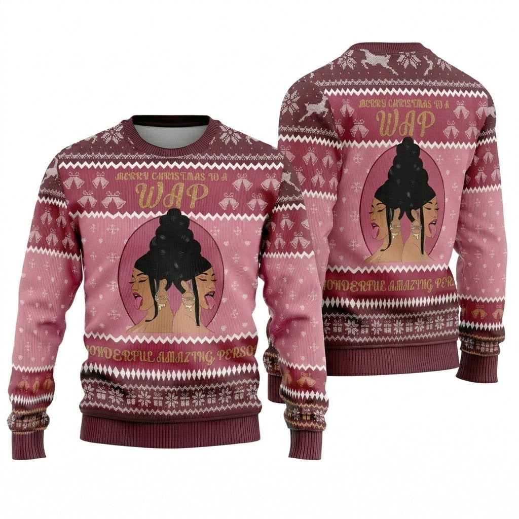 Hip Hop Queens Rap Lyrics Ugly Christmas Sweater - Music Star Holiday Knit Print