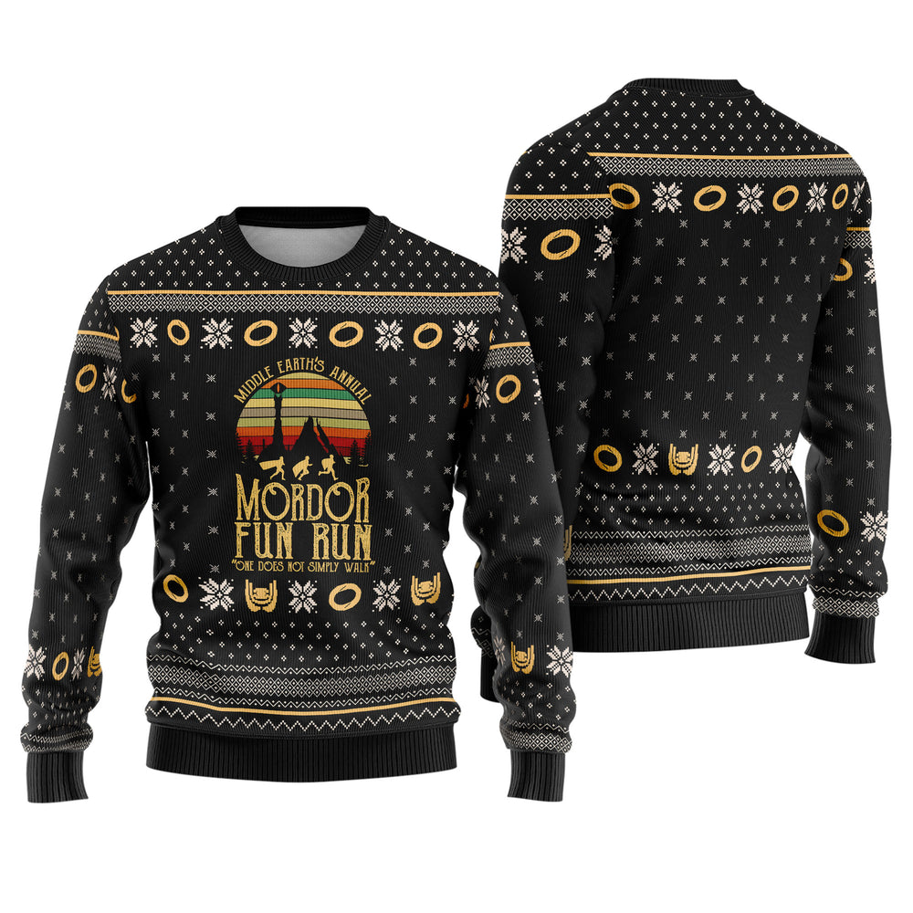 Dark Land Annual 5K Fun Run Ugly Christmas Sweater - Middle Realm Fantasy Holiday Knit Print