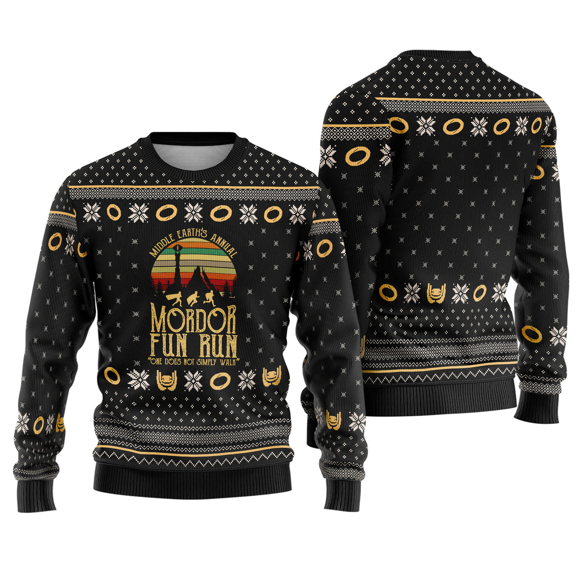 Dark Land Annual 5K Fun Run Ugly Christmas Sweater - Middle Realm Fantasy Holiday Knit Print