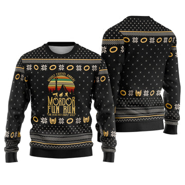 Dark Land Annual 5K Fun Run Ugly Christmas Sweater - Middle Realm Fantasy Holiday Knit Print