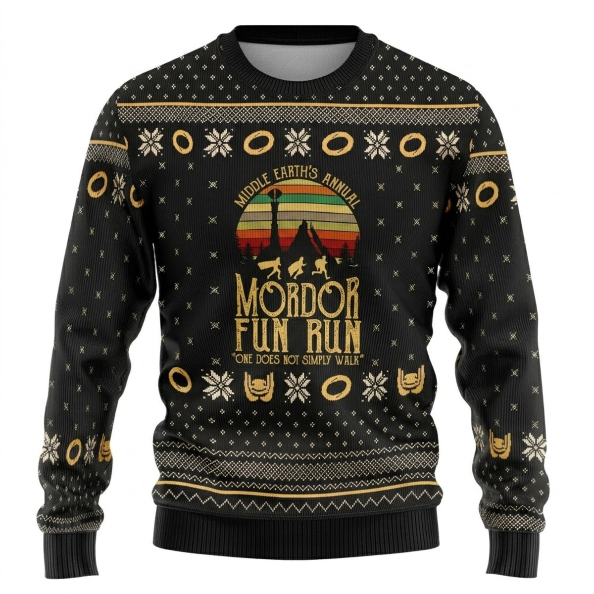 Dark Land Annual 5K Fun Run Ugly Christmas Sweater - Middle Realm Fantasy Holiday Knit Print
